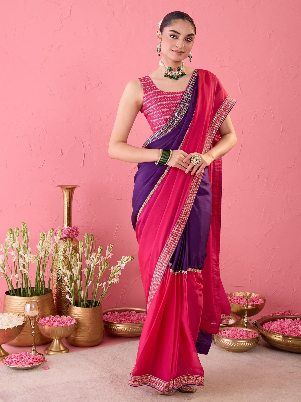 Pink Pure Georgette saree – detail view 5