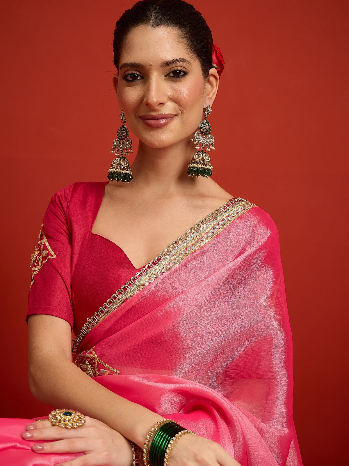 Pink Paper Silk saree – detail view 3