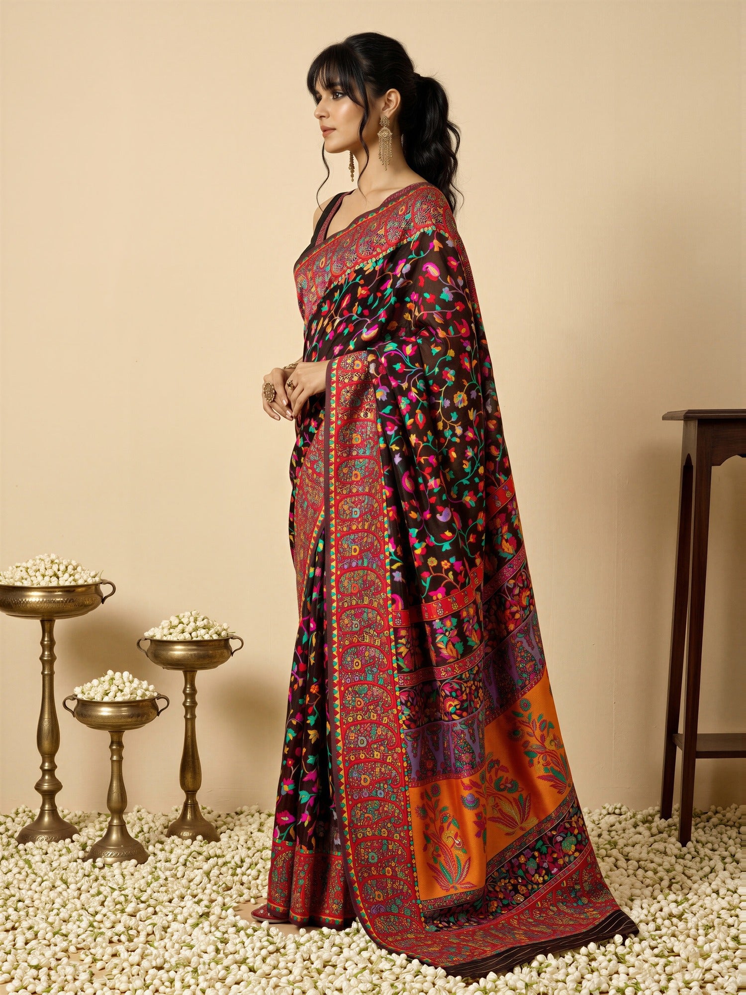 Black Cotton Silk saree – detail view 2