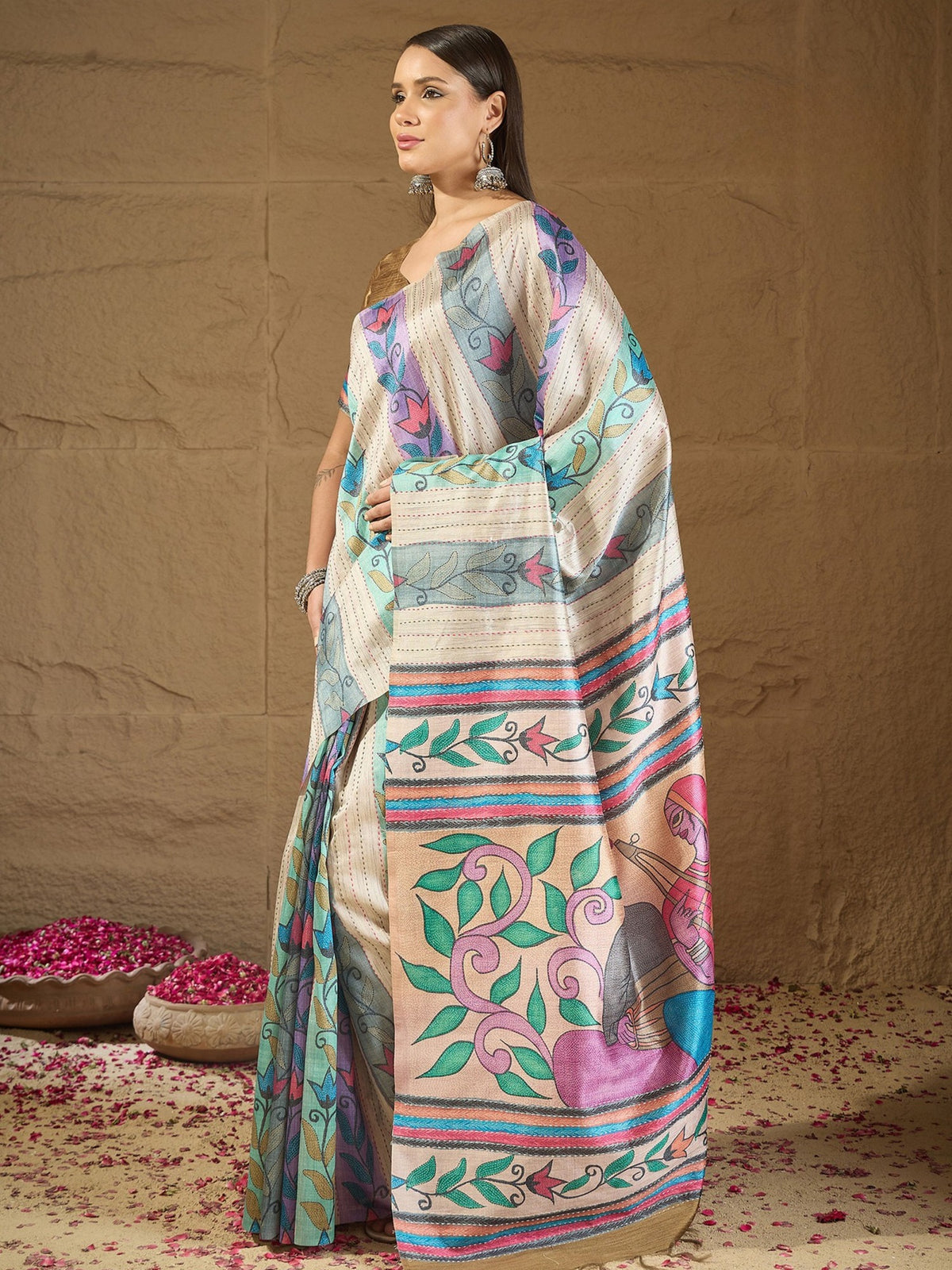 Multicolored art silk saree view 3