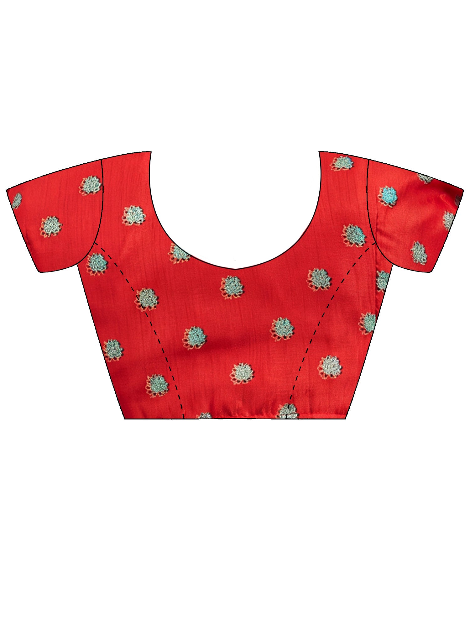 Unstitched red silk blend blouse piece with ethnic motif design