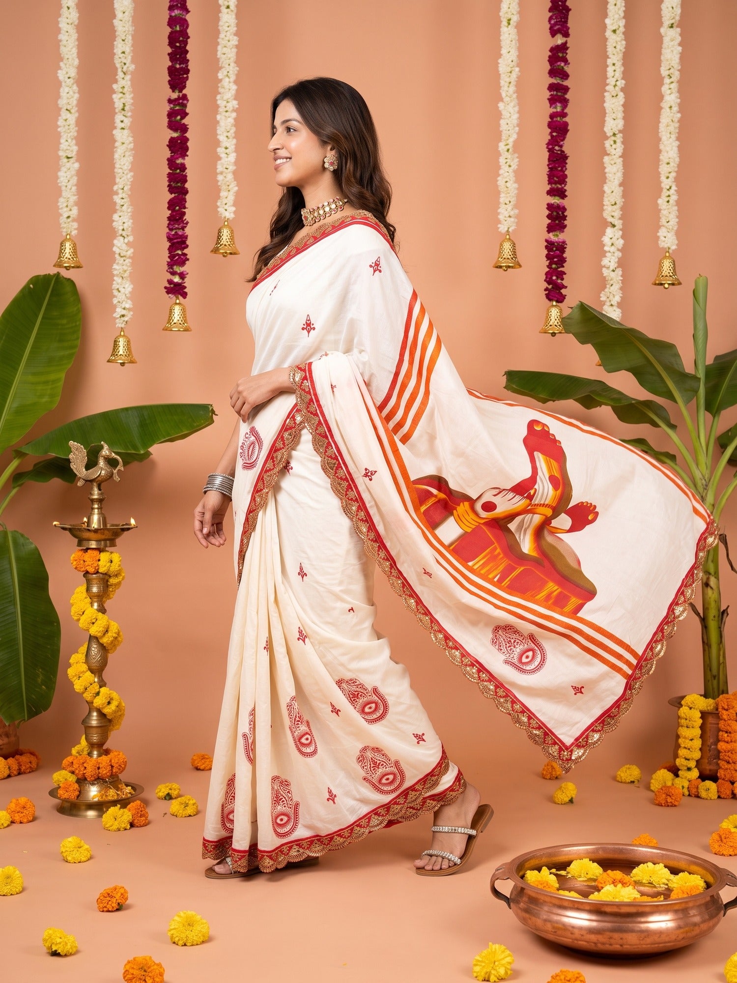Off White Cotton saree – detail view 3
