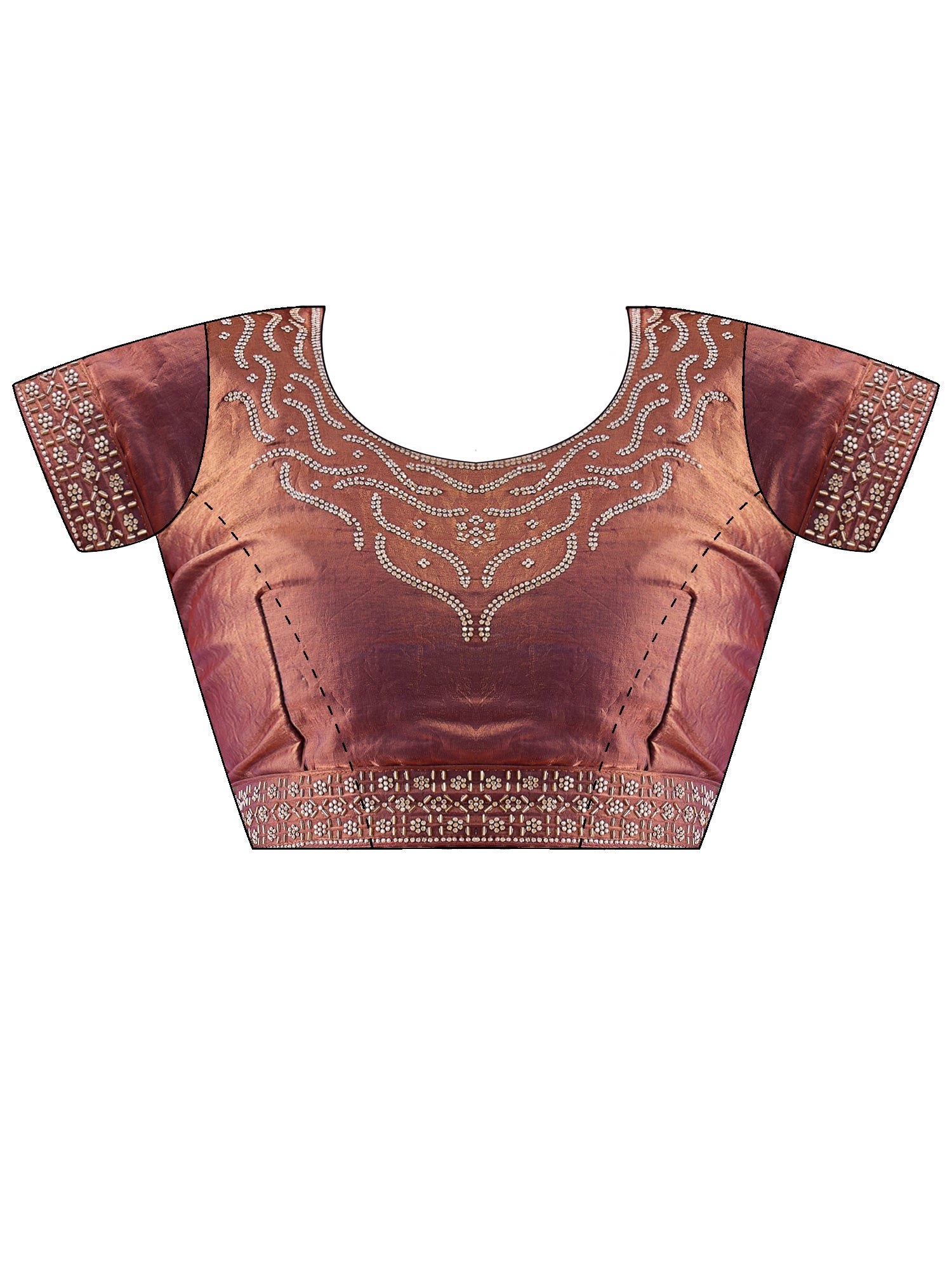 Unstitched metallic satin silk blouse piece with embellished design