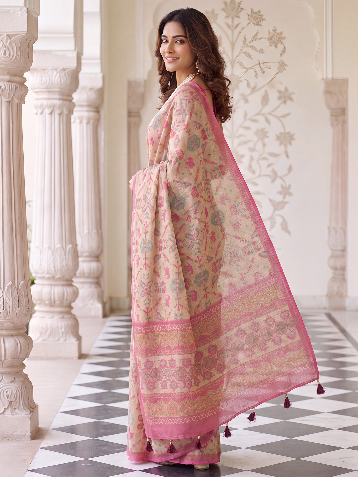 Beige Cotton Silk saree – detail view 1