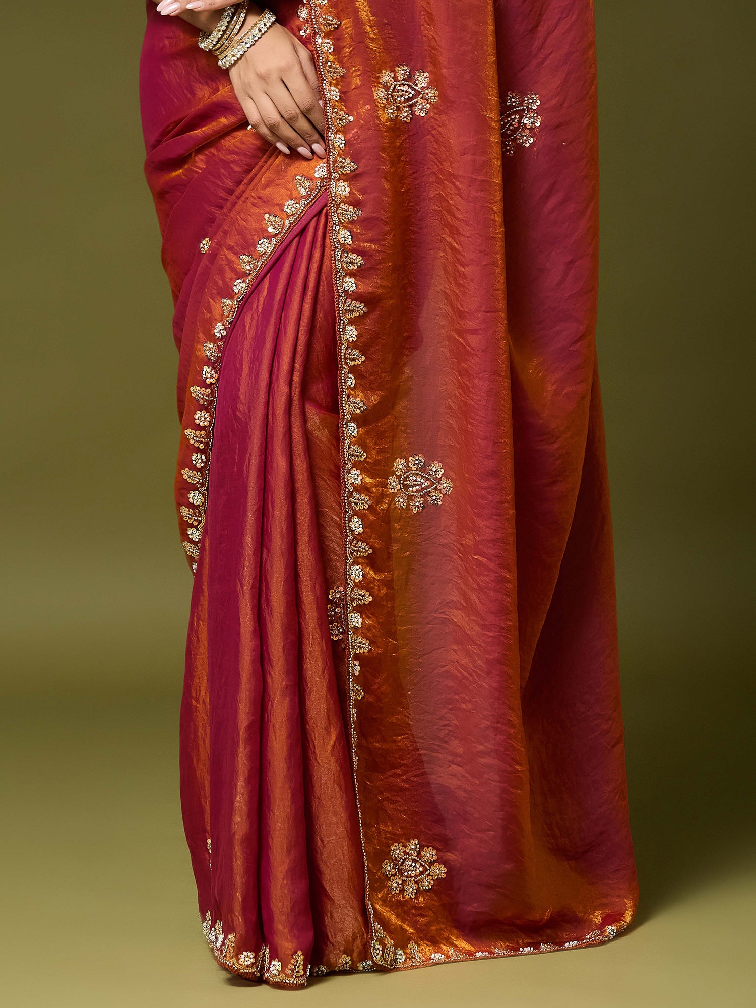 Orange Satin Silk saree – detail view 5