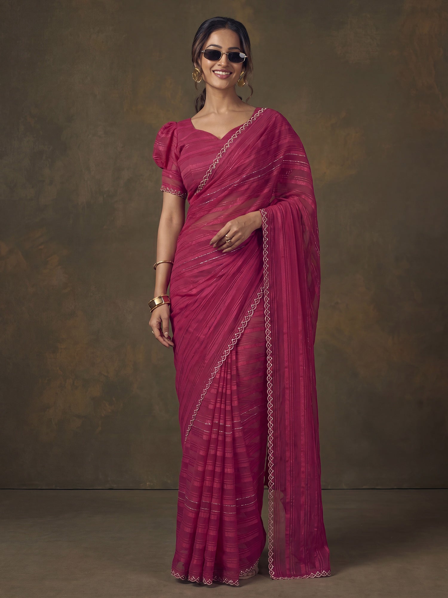 Pink Georgette saree – detail view 3