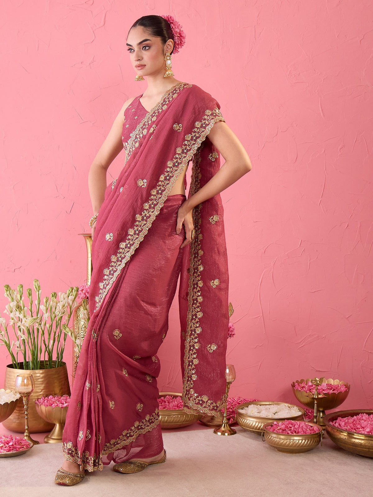 Mauve Tissue saree – detail view 3