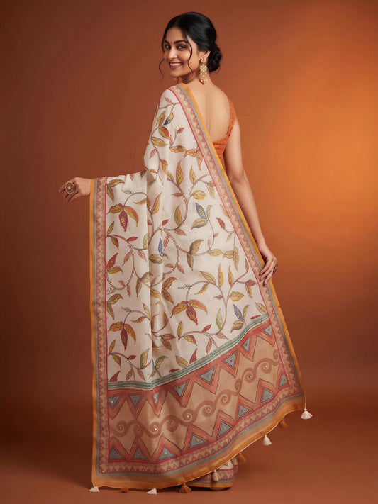 Off White Linen Blend saree – detail view 1