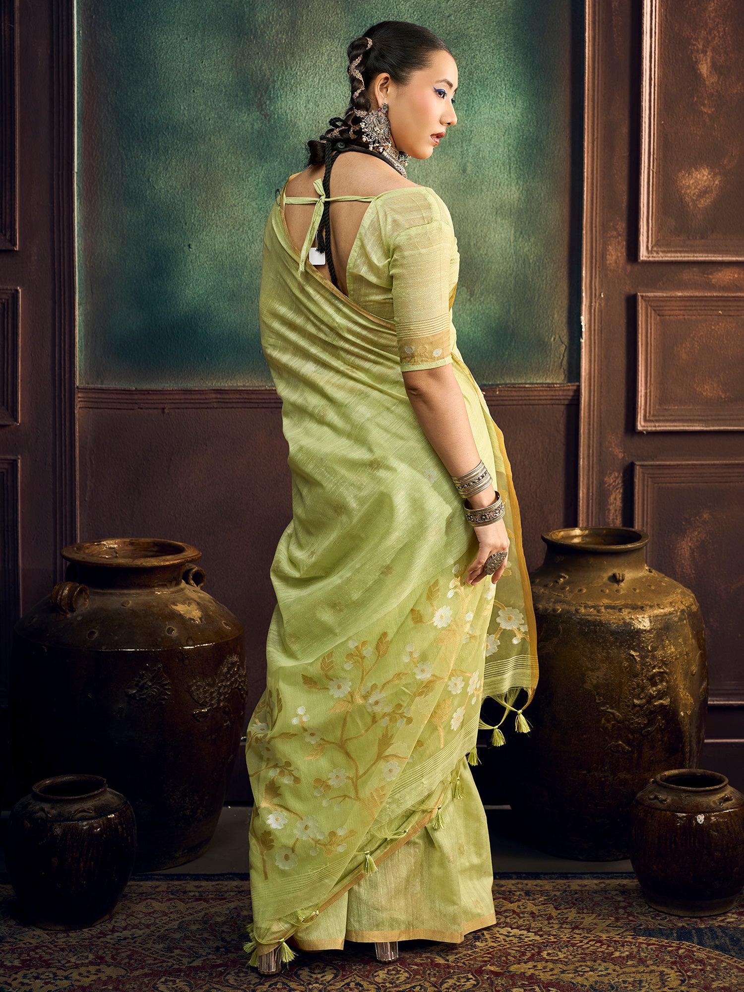 Light Green Muga Cotton saree – detail view 1