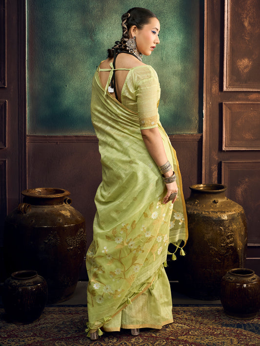 Light Green Muga Cotton saree – detail view 1