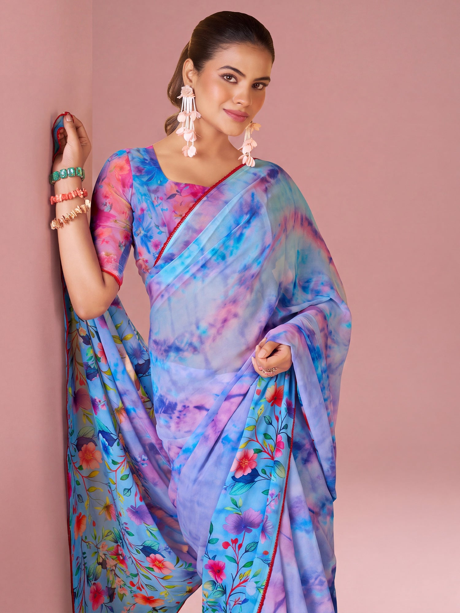 Purple Georgette saree – detail view 2