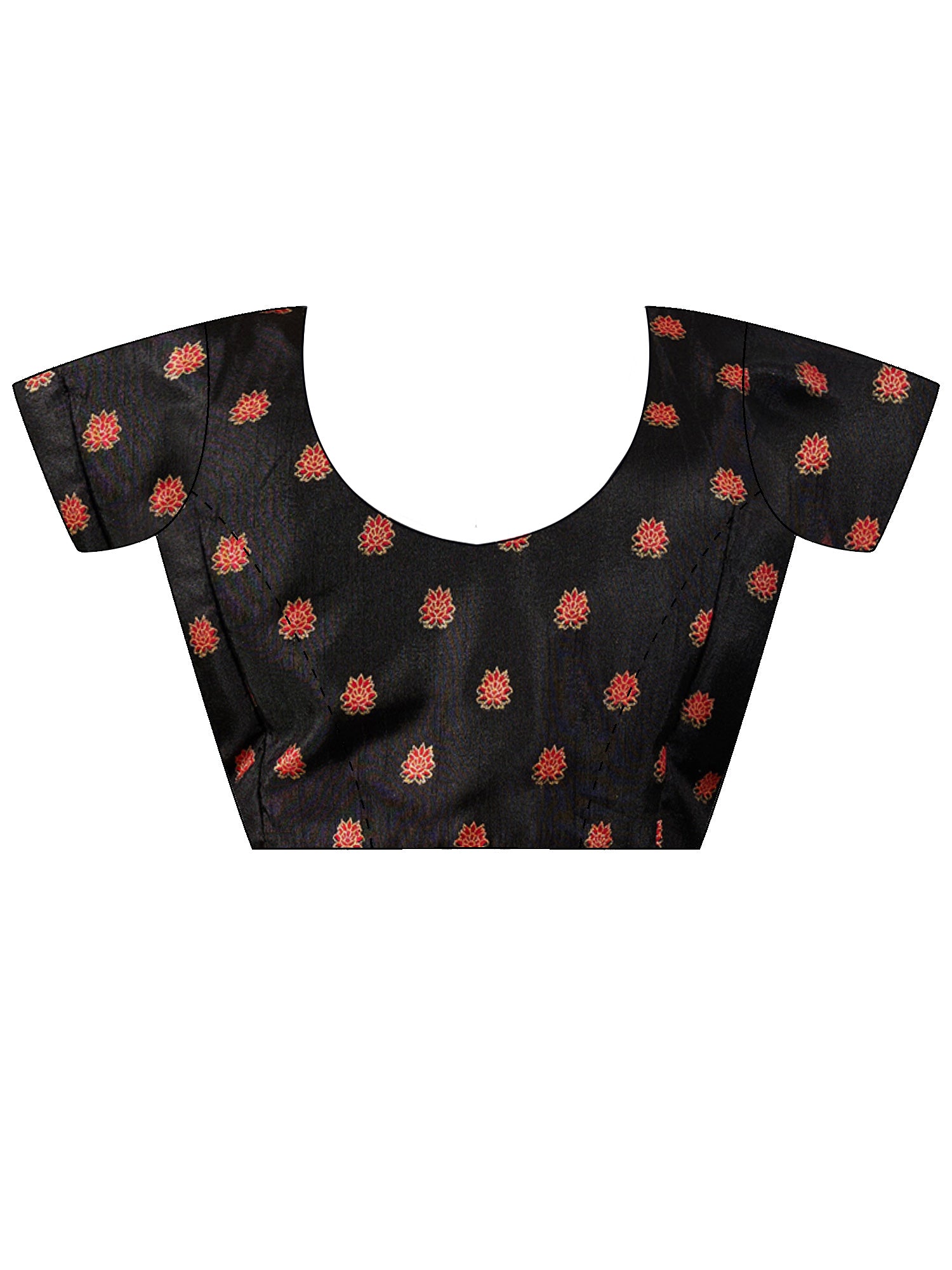 Unstitched black silk blend blouse piece with ethnic motif design