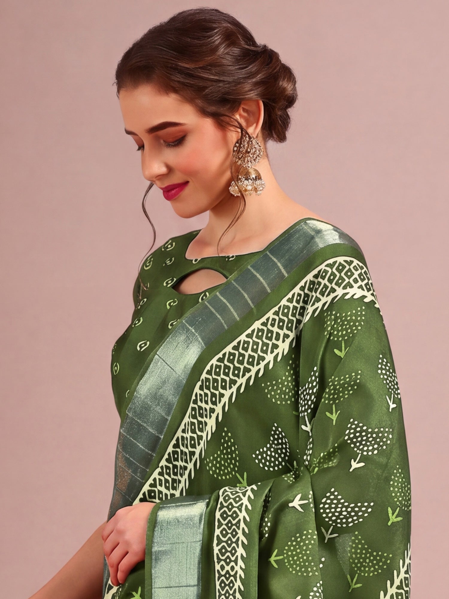 Green Cotton Silk saree – detail view 4