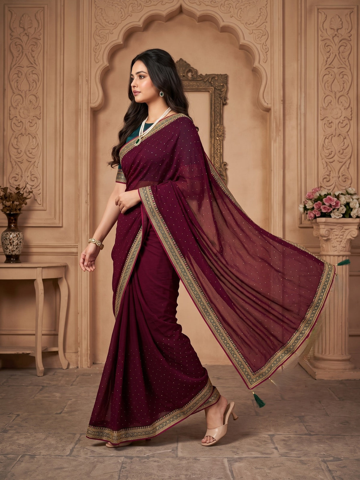 Purple Vichitra Silk saree – detail view 3