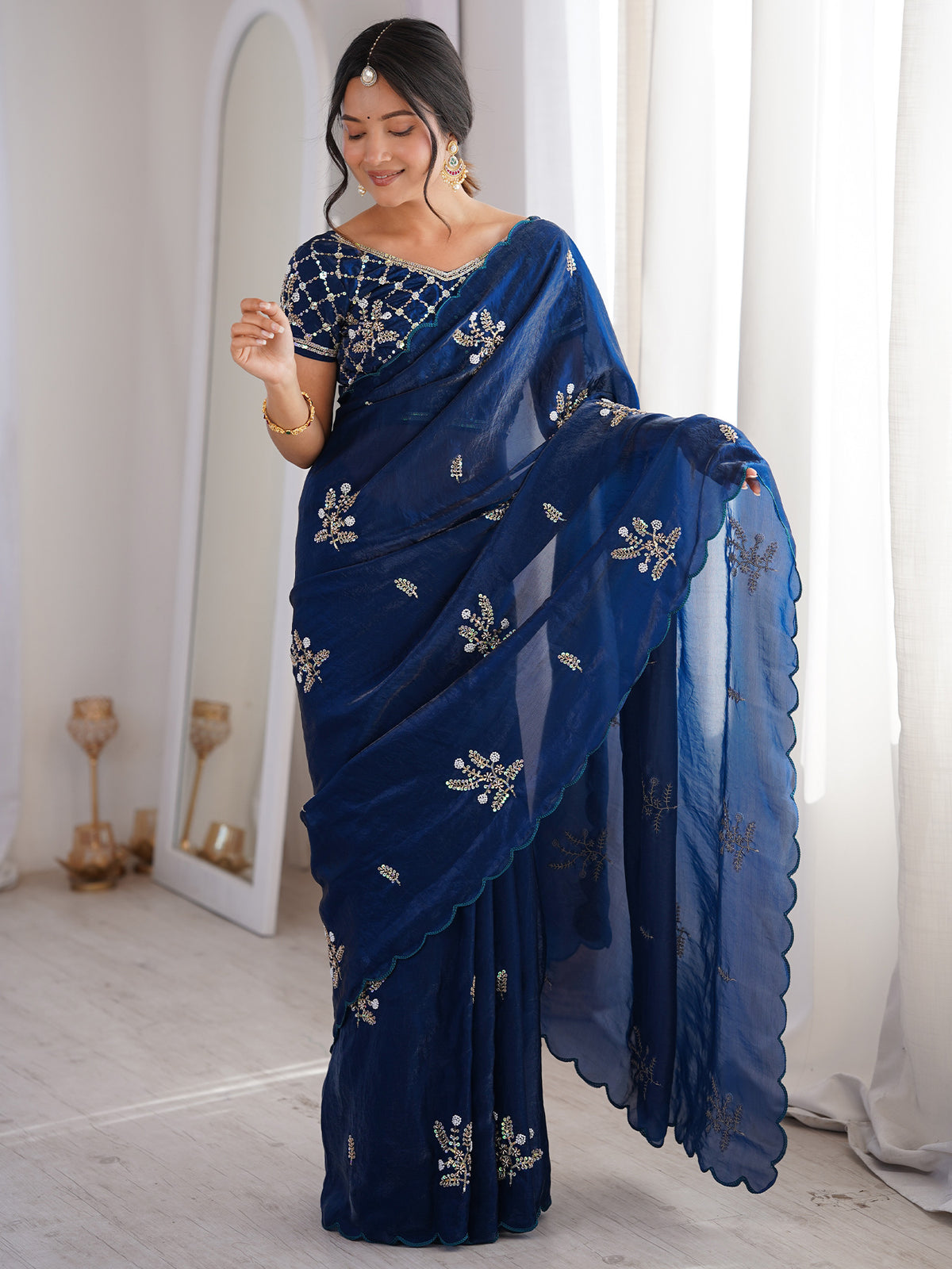 Navy Blue Satin saree – detail view 2