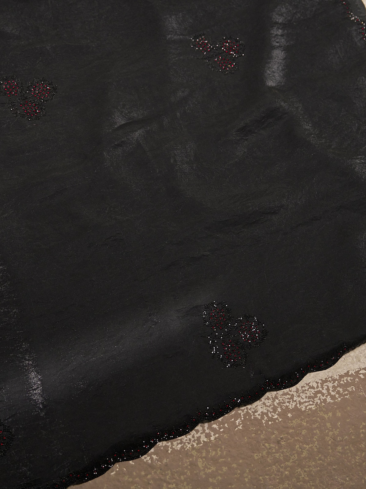 Black satin silk saree view 5