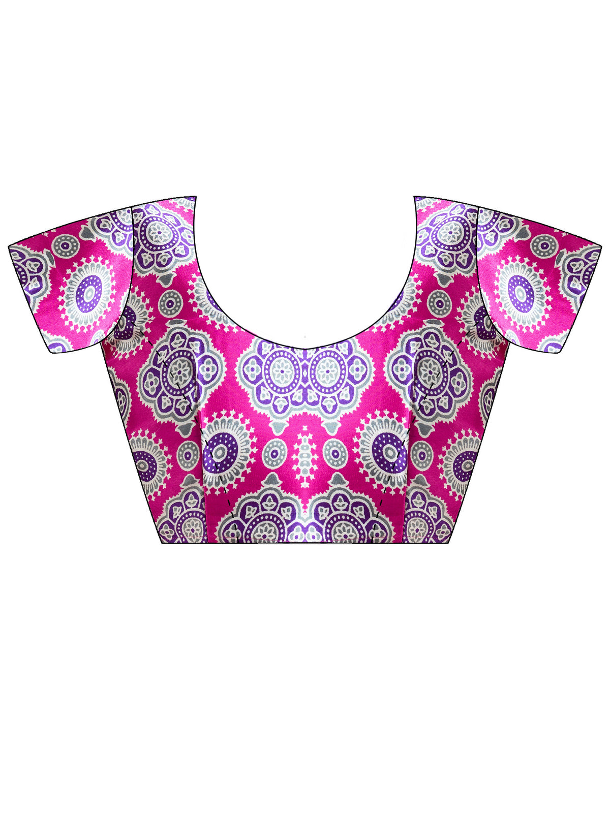 Unstitched magenta satin blouse piece with ajrak design