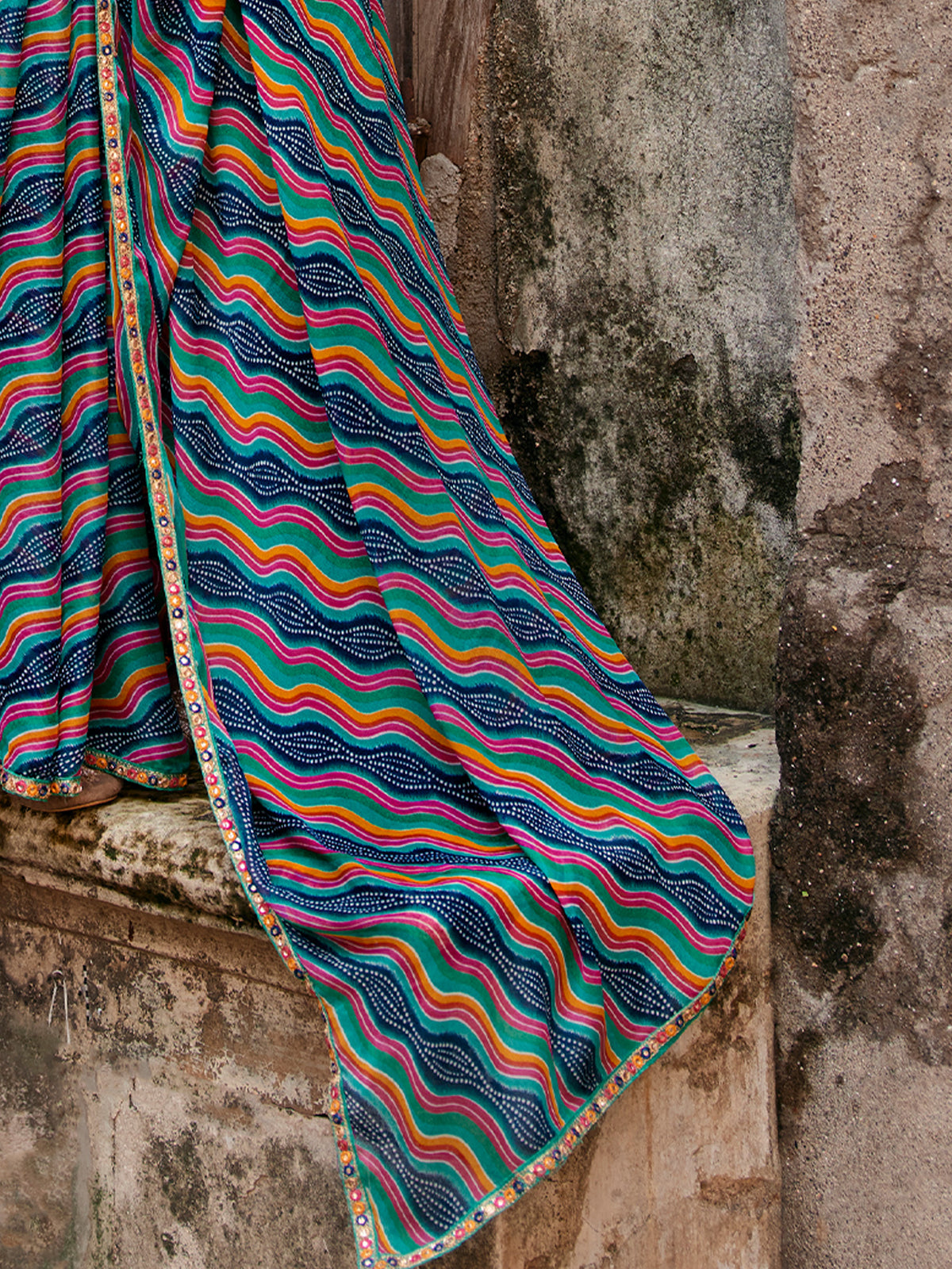 Teal Blue georgette saree view 4
