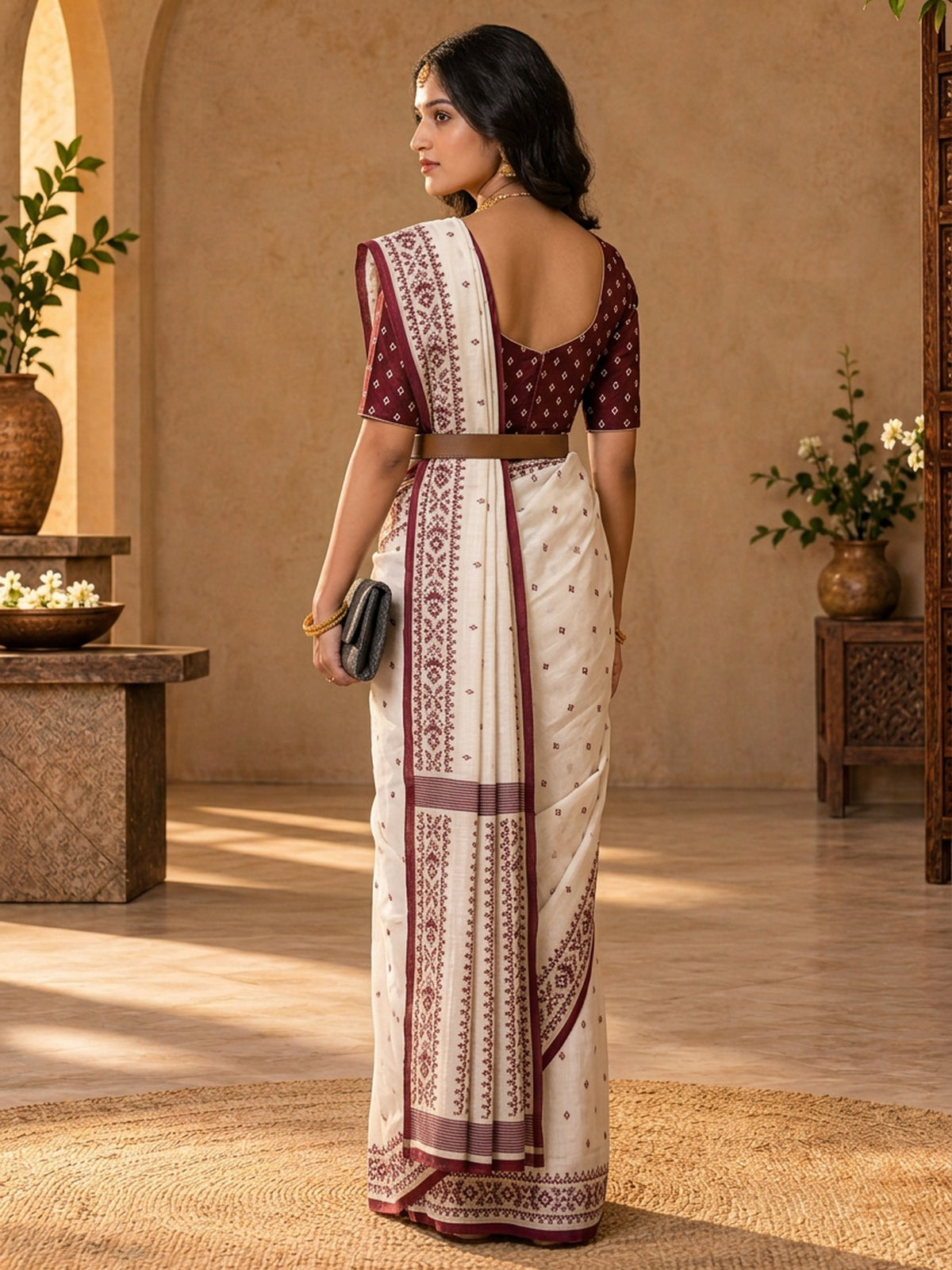 Off White tussar silk saree view 1