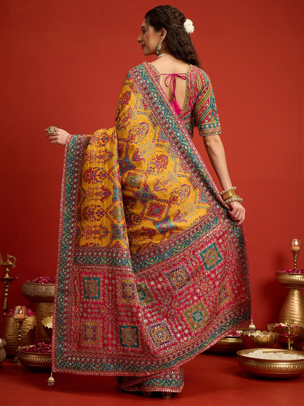 Mustard Silk Blend saree – detail view 1