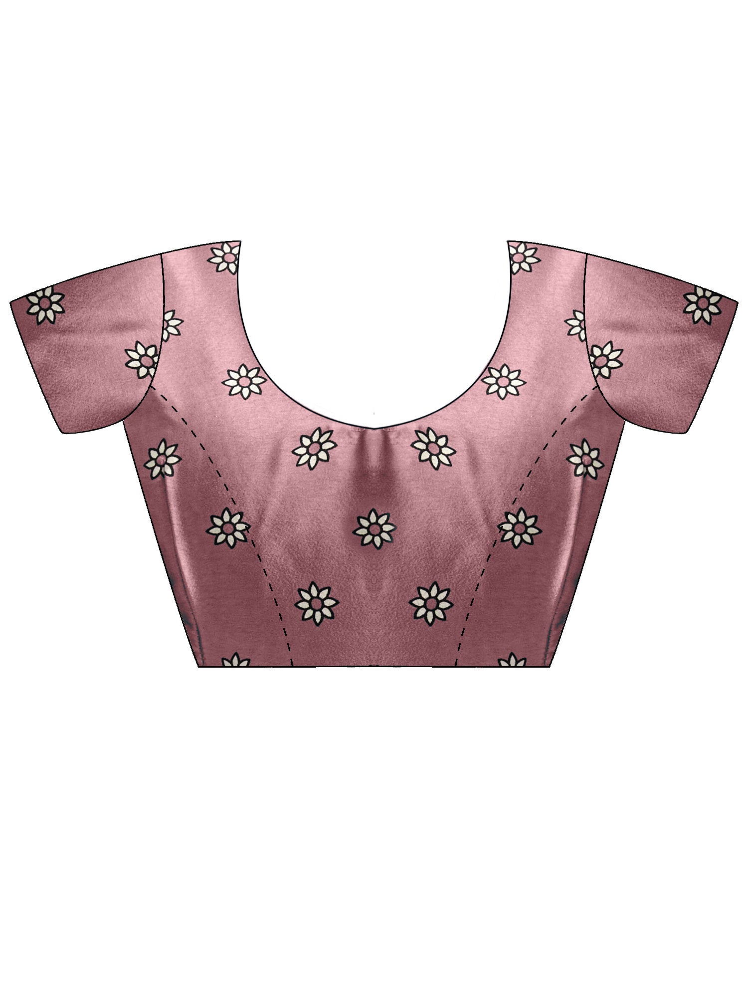 Unstitched mauve satin blouse piece with ethnic motif design