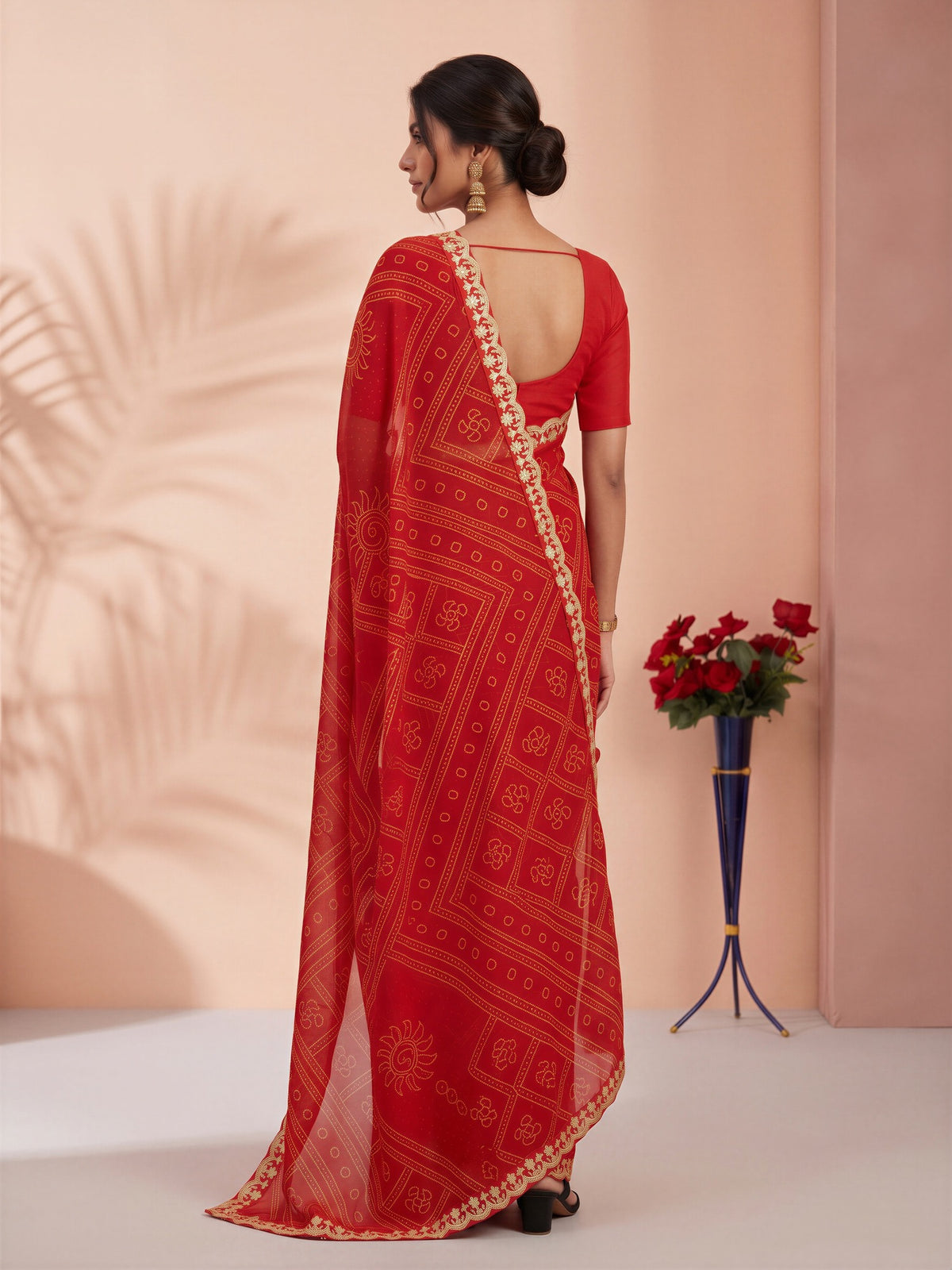 Orange Georgette saree – detail view 1