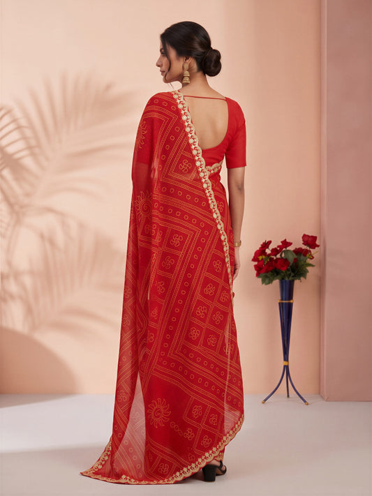 Orange Georgette saree – detail view 1