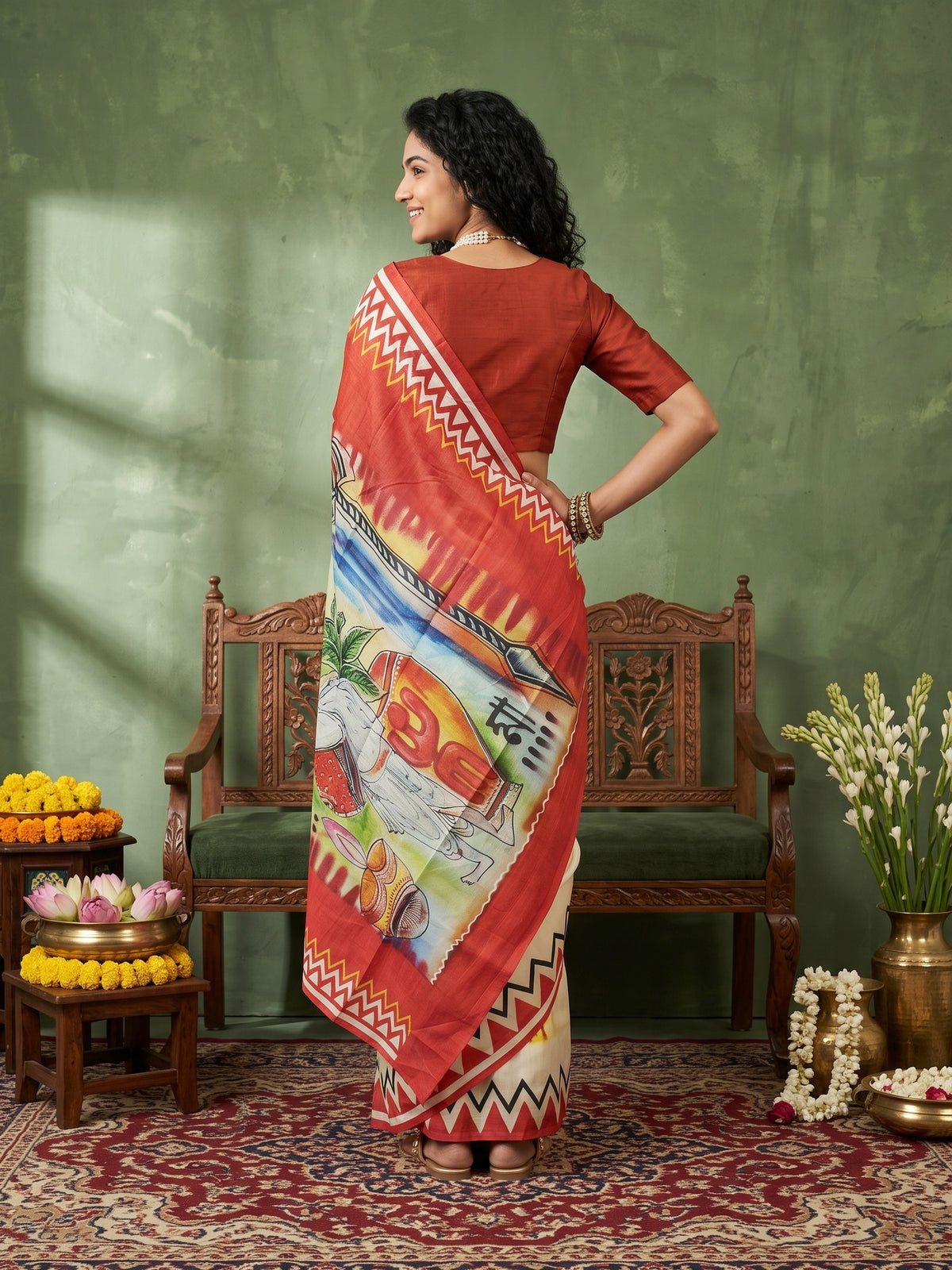 Off White Silk Blend saree – detail view 1