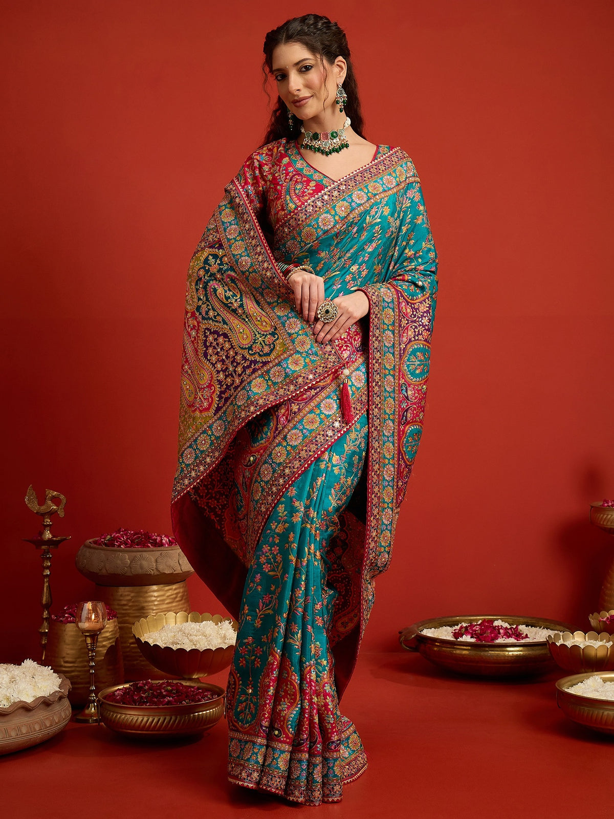 Aqua Blue Silk Blend saree – detail view 4