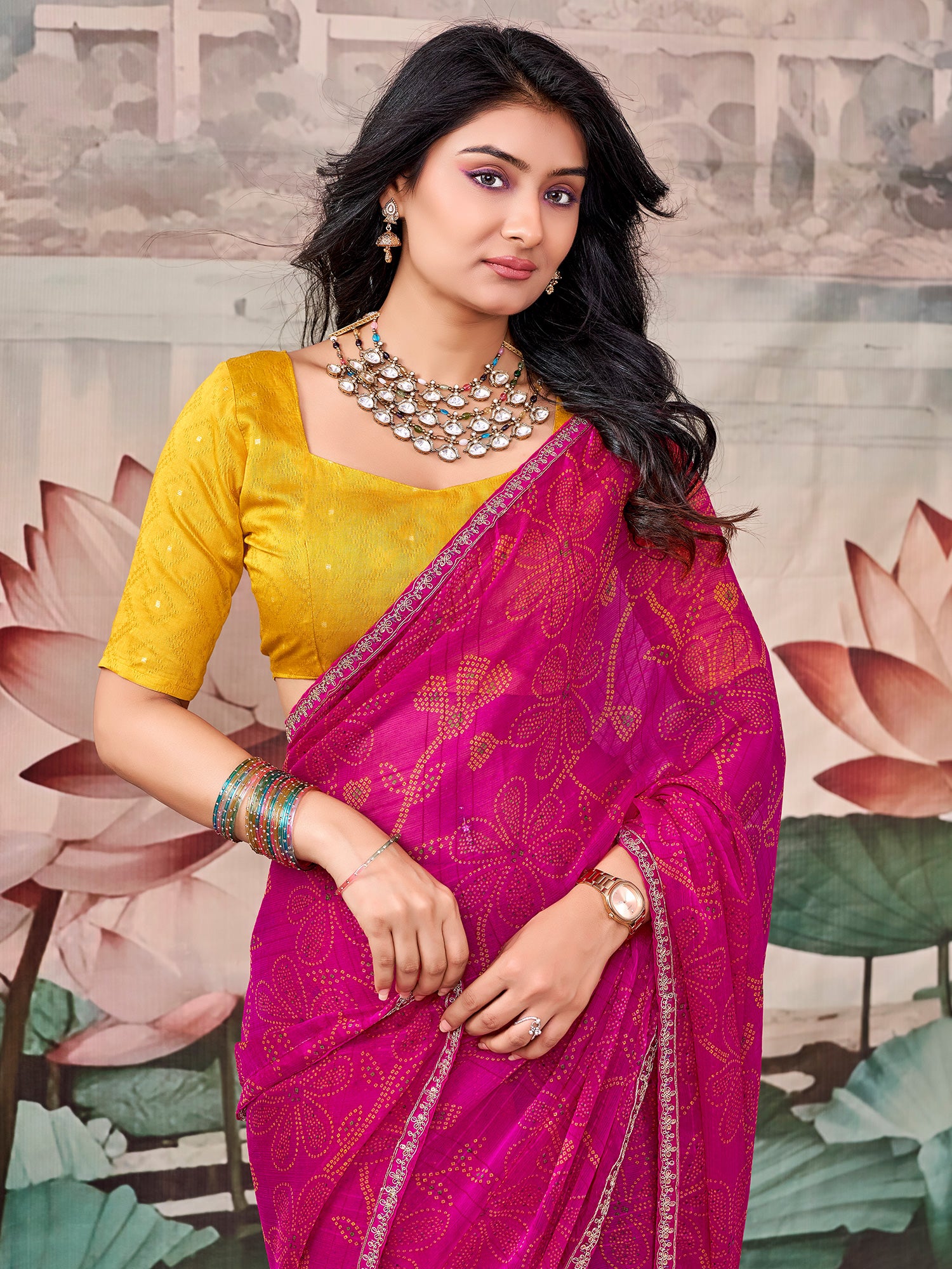 Pink Georgette saree – detail view 2