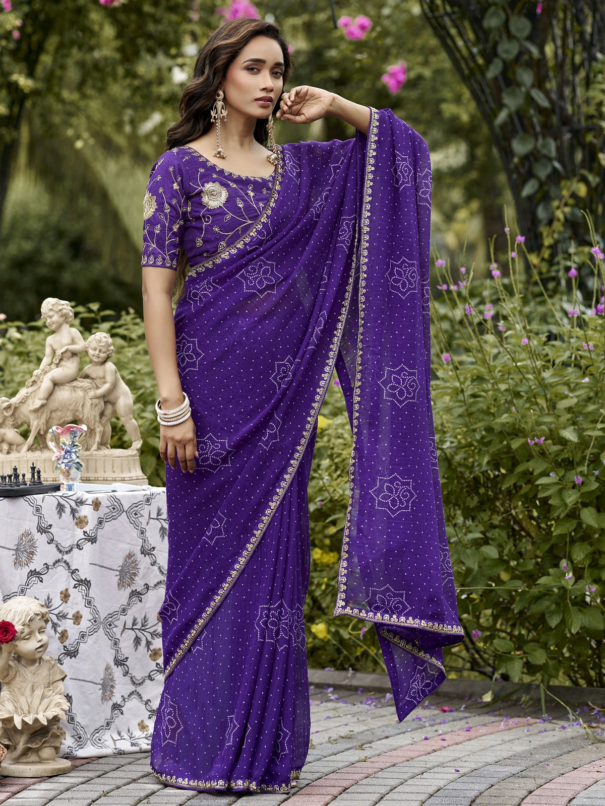 Violet georgette saree view 3