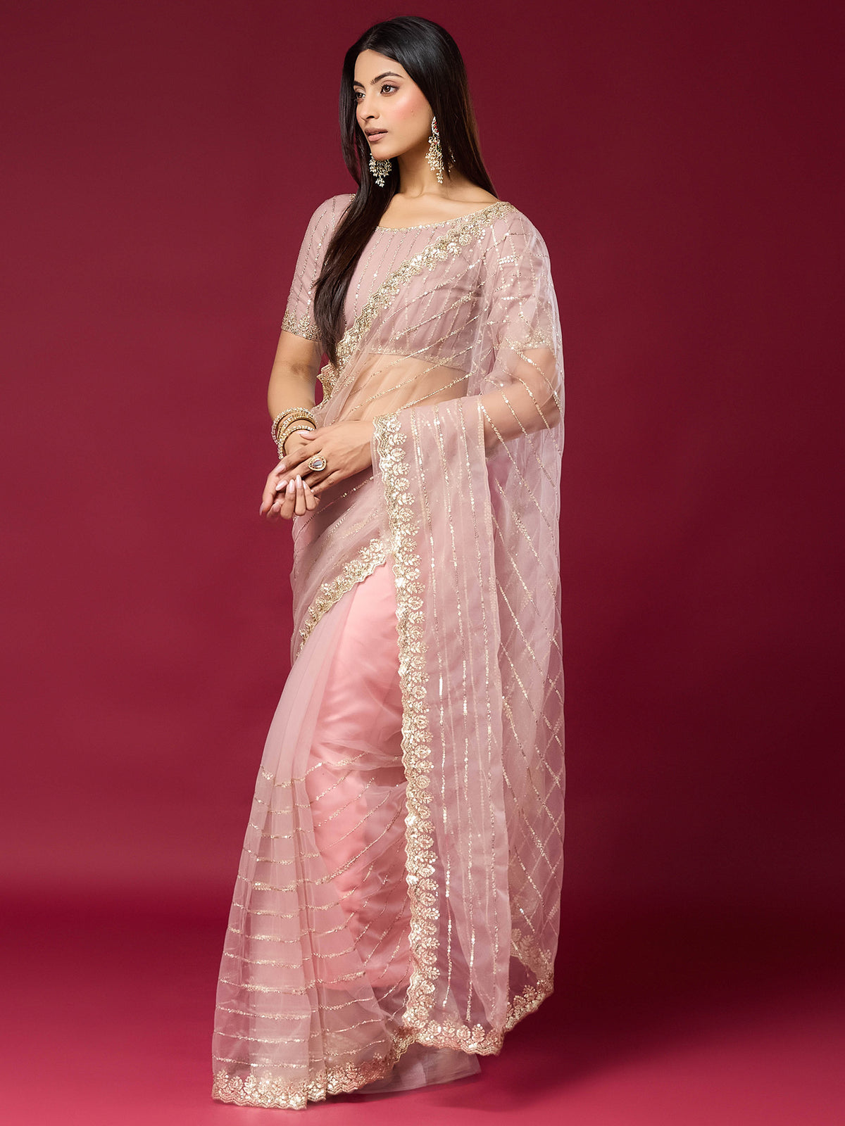 Pink Net saree – detail view 3