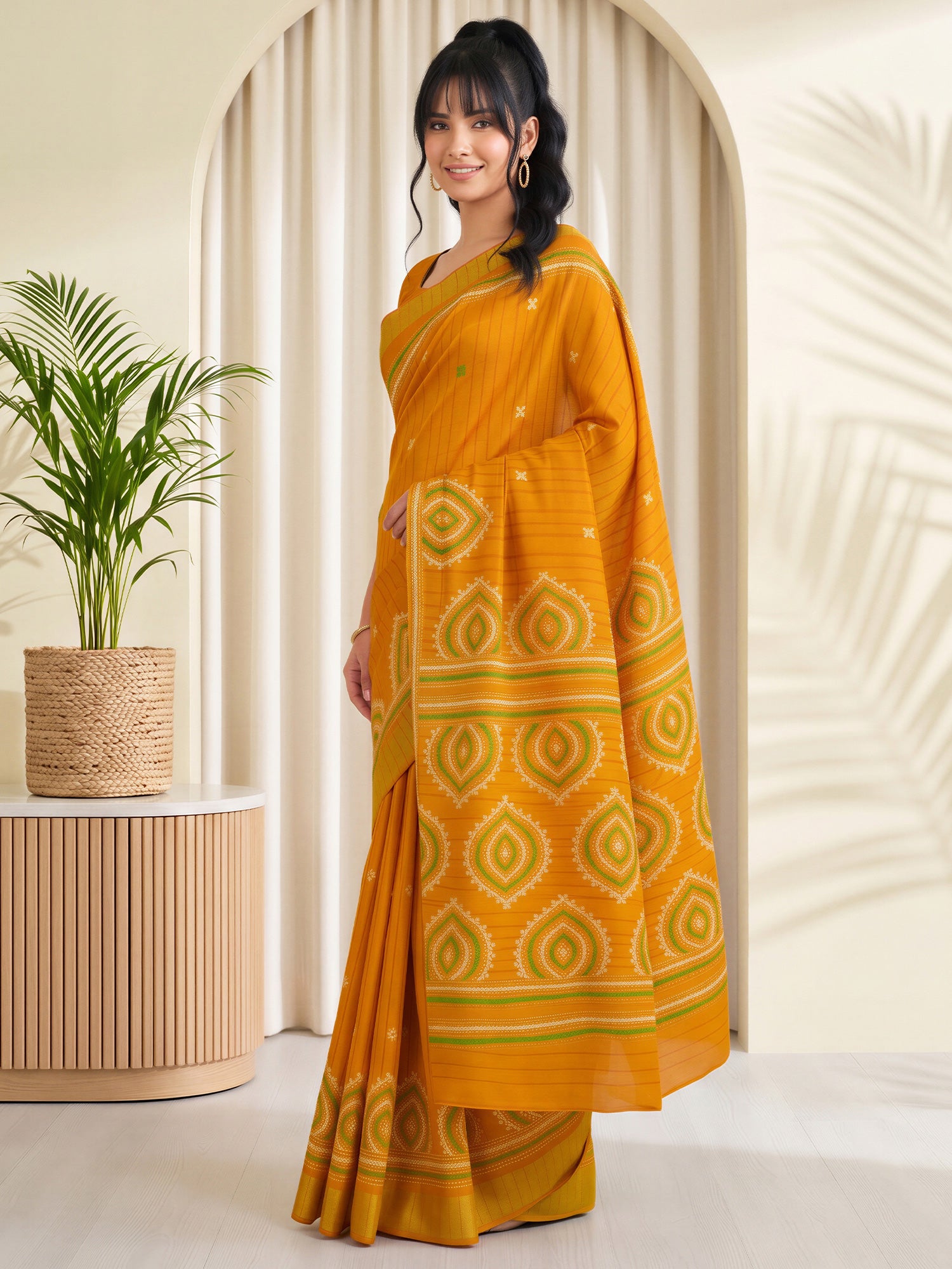 Mustard Silk Blend saree – detail view 2