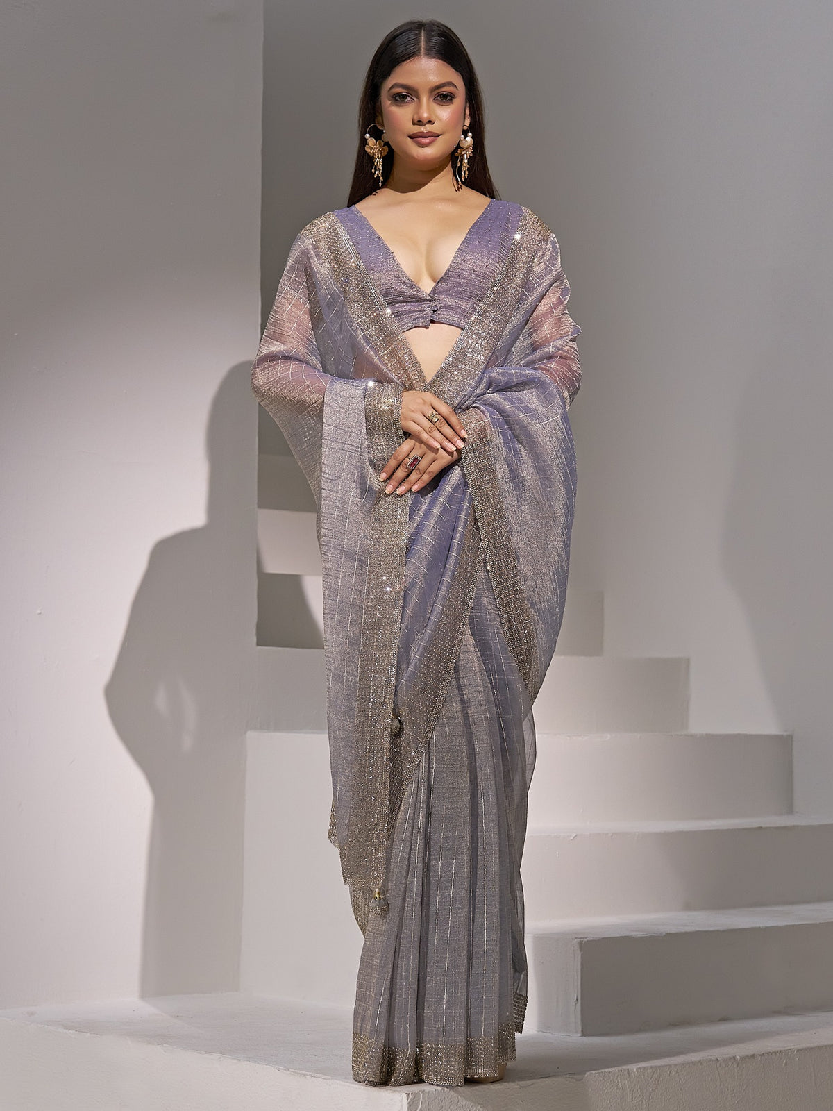 Light Blue organza saree view 4