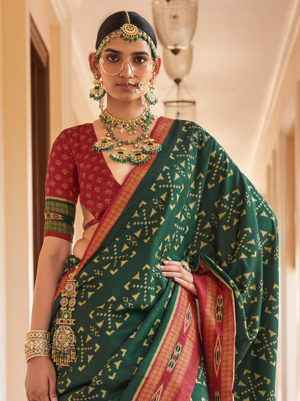 Green silk blend saree view 2