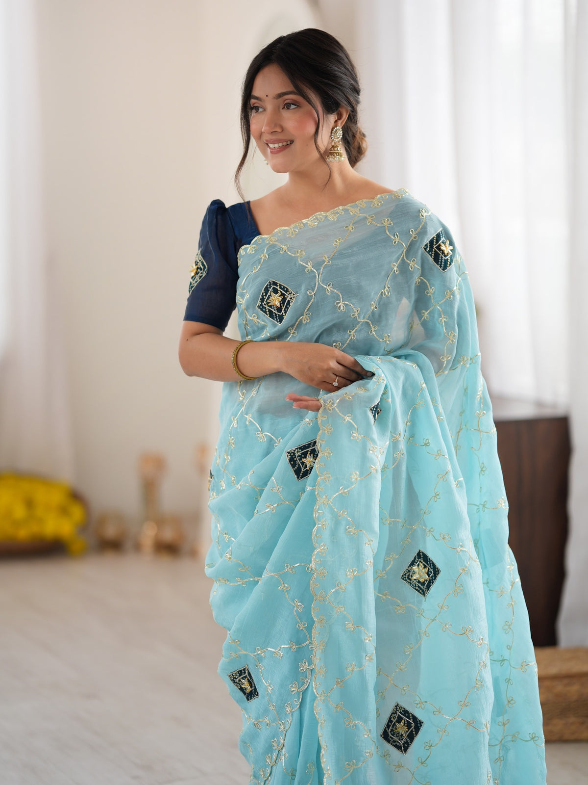 Light Blue Paper Silk saree – detail view 4