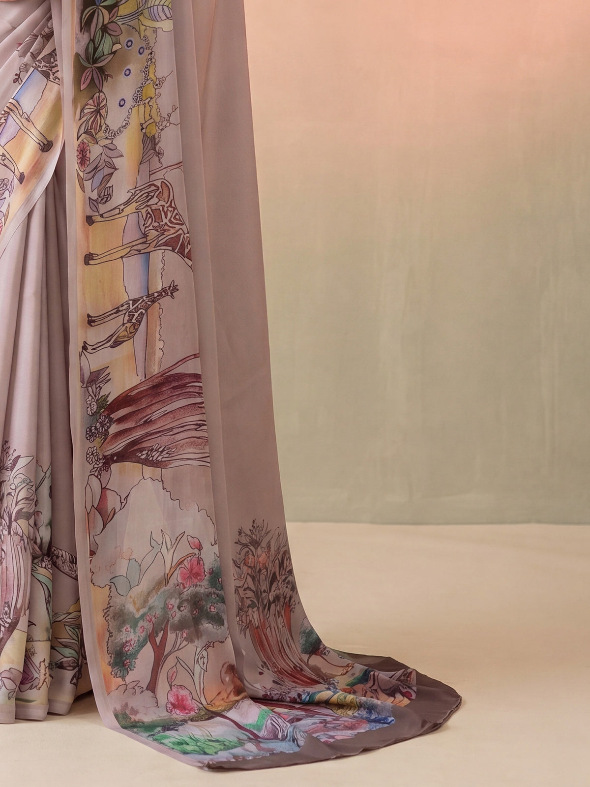 Beige Satin saree – detail view 5