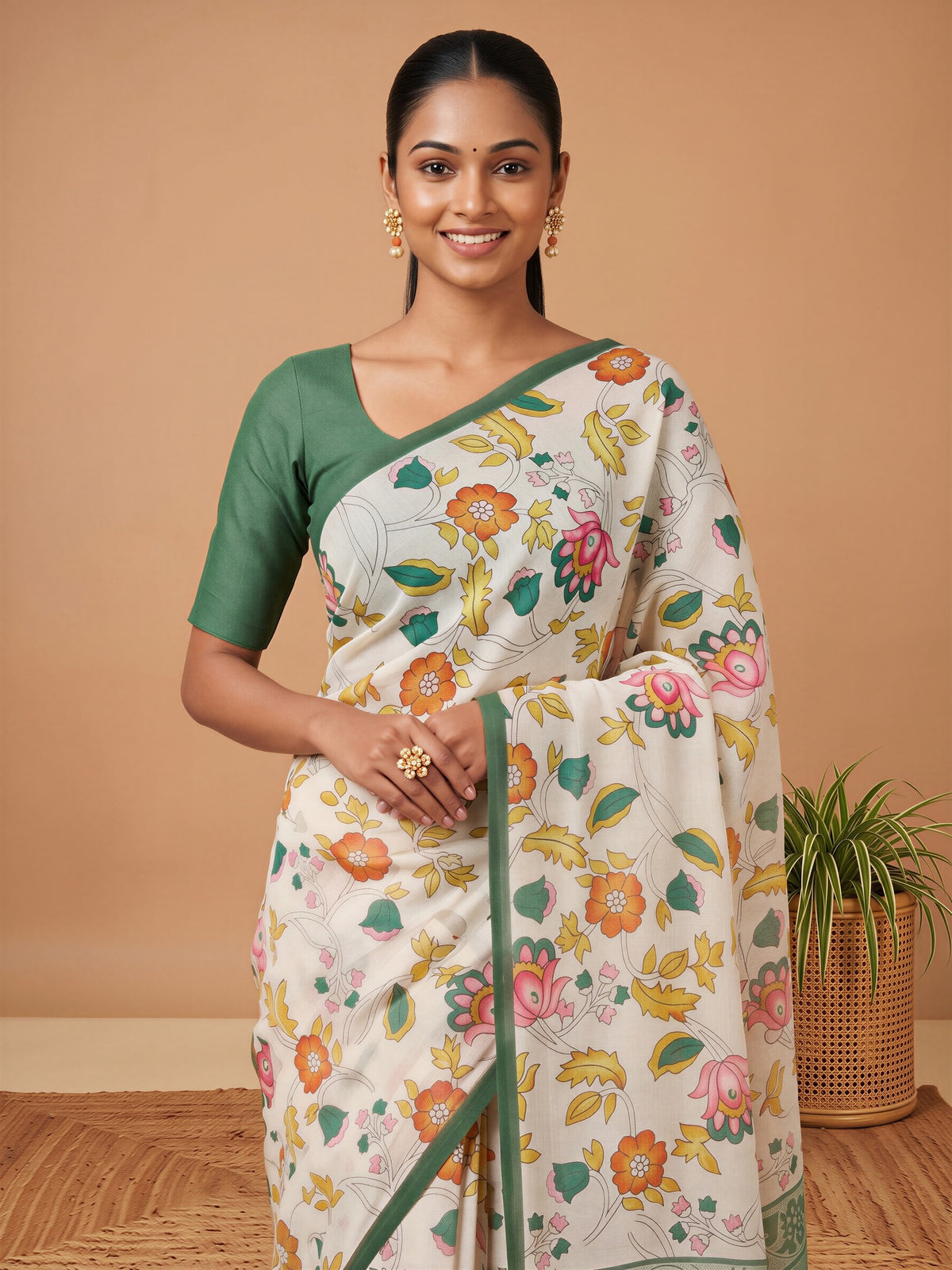 Off White Linen Blend saree – detail view 4