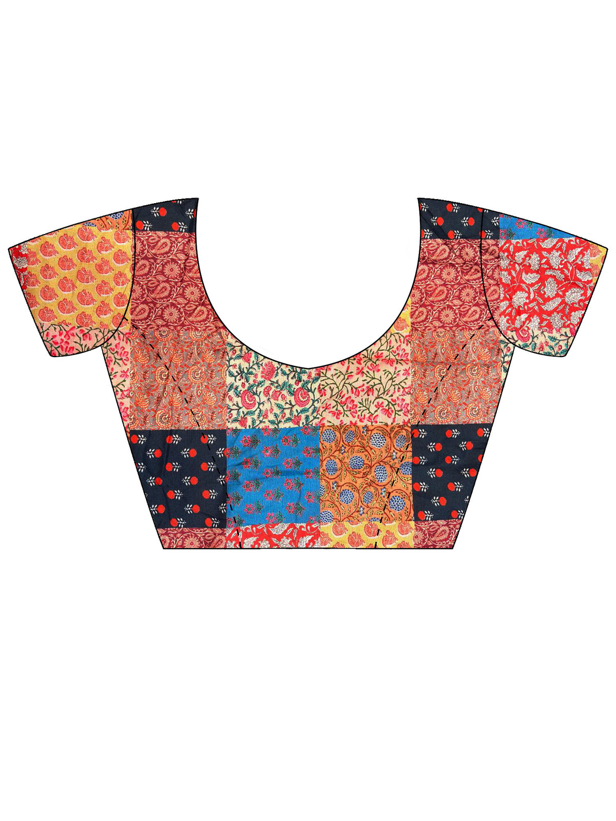 Unstitched multicolored cotton blouse piece with block prints design