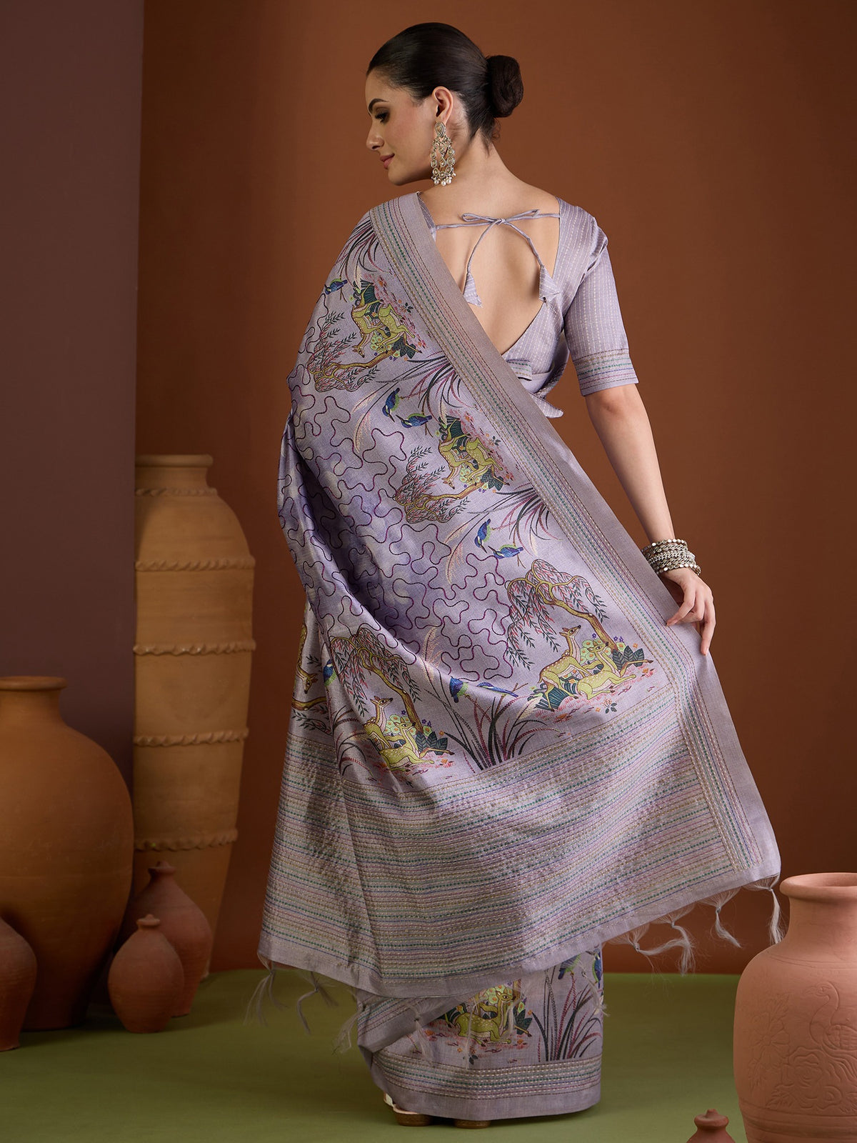Lavender art silk saree view 2
