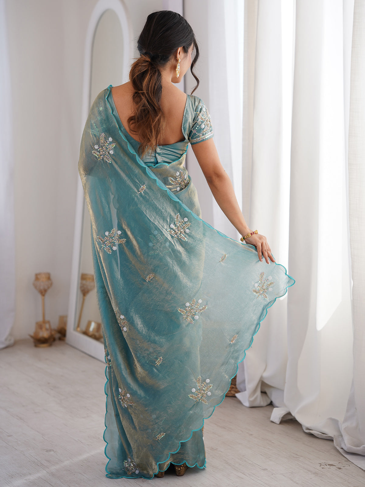 Light Blue Satin saree – detail view 1