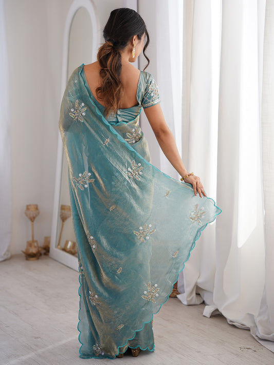Light Blue Satin saree – detail view 1