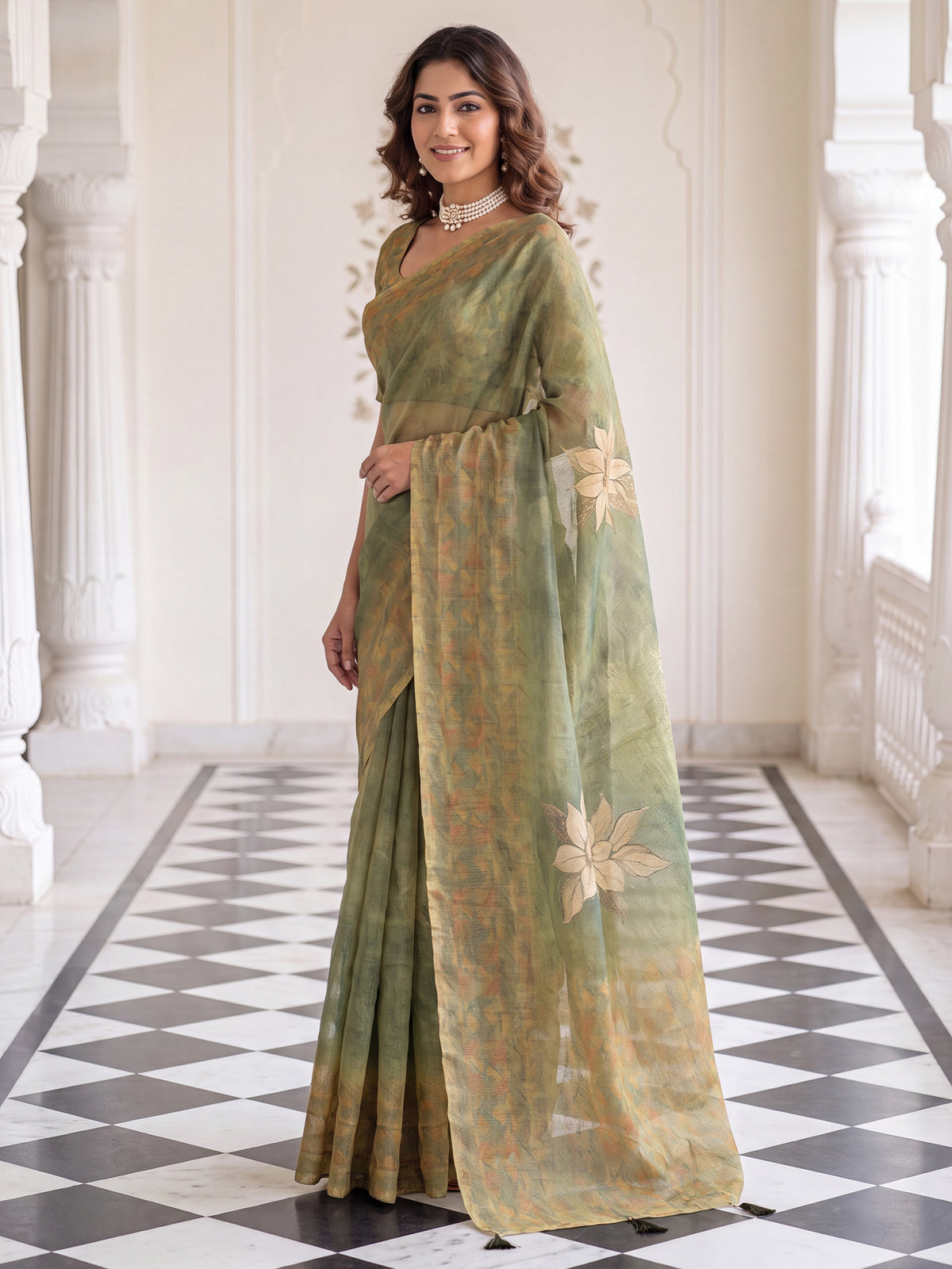 Olive Cotton Silk saree – detail view 2