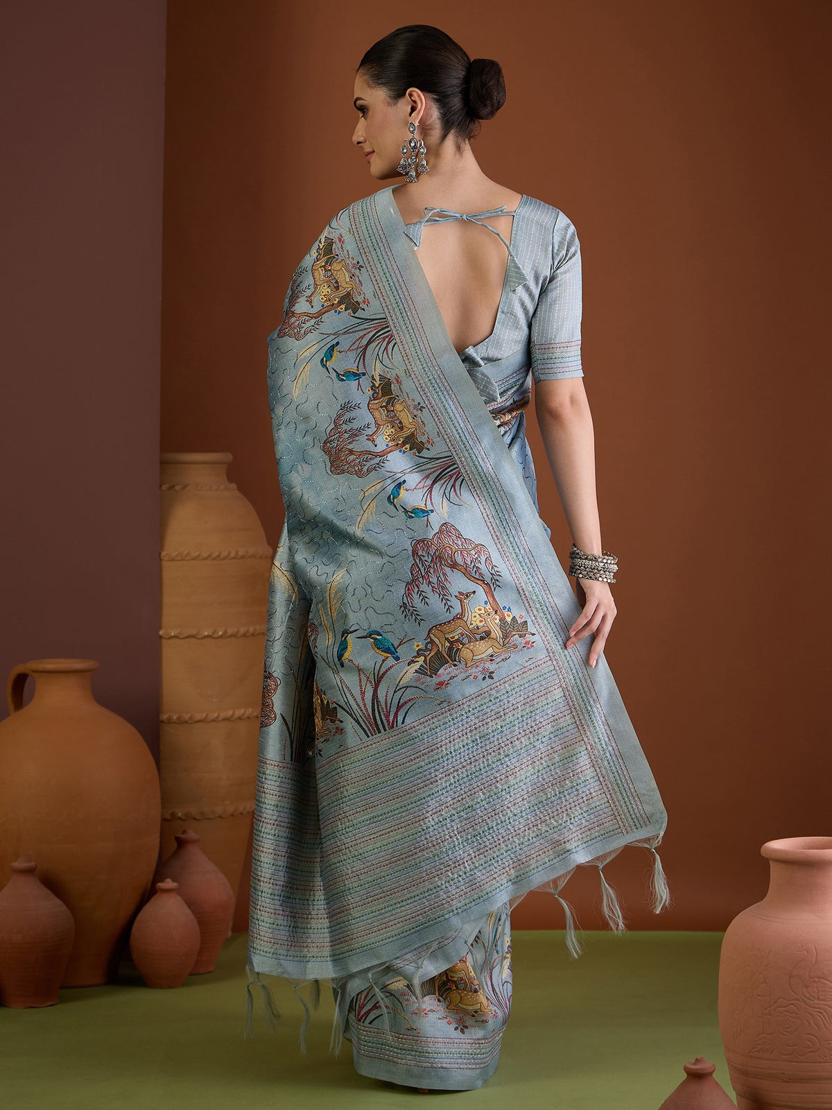Light Blue art silk saree view 2