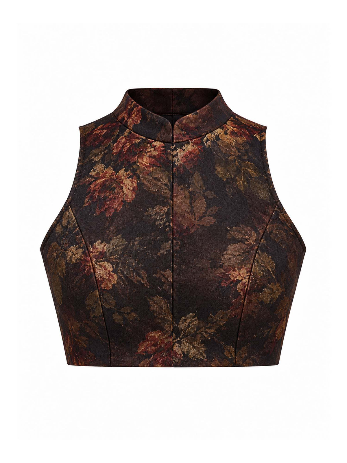 Unstitched dark brown satin silk blouse piece with floral design