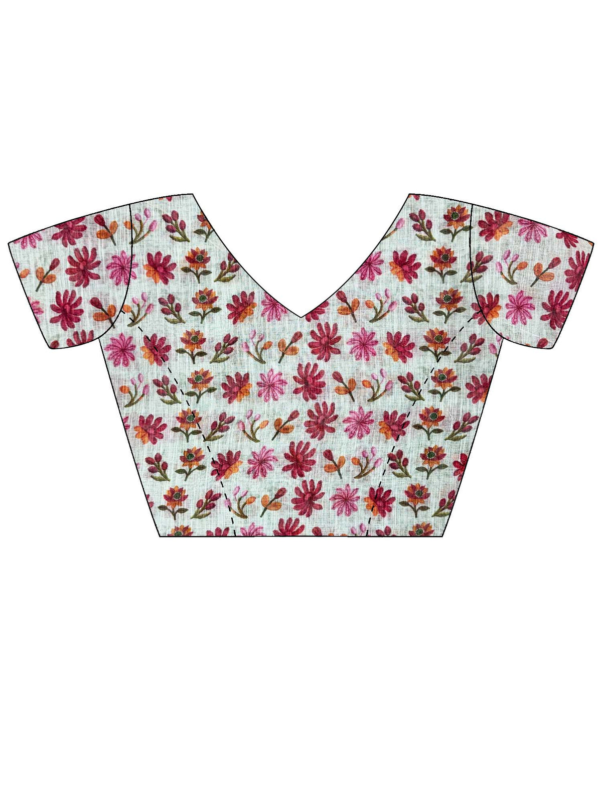 Unstitched pink linen blouse piece with floral design
