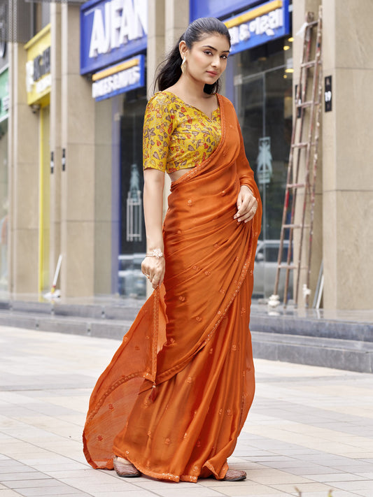 Rust Satin Silk saree – detail view 1