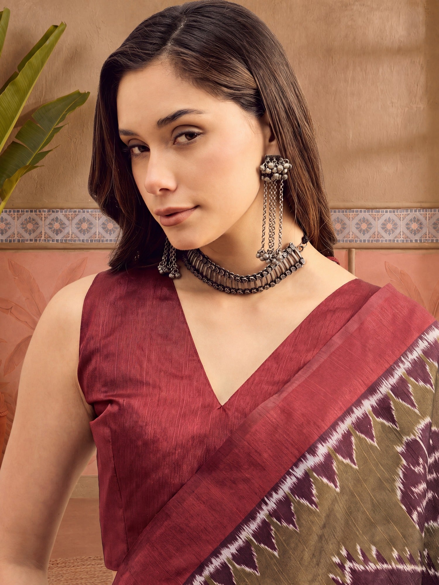 Olive Bhagalpuri Silk saree – detail view 3