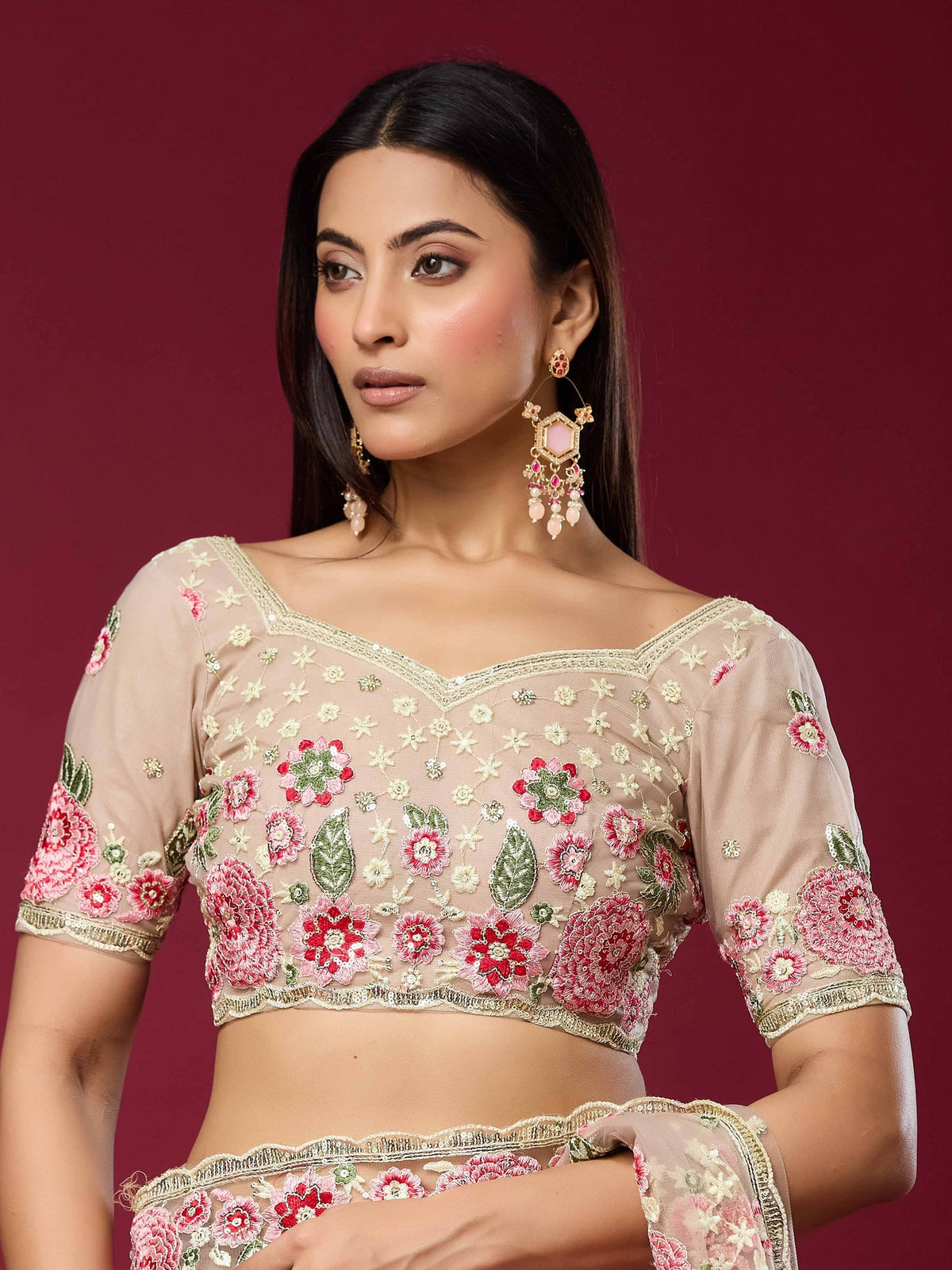 Beige Net saree – detail view 2