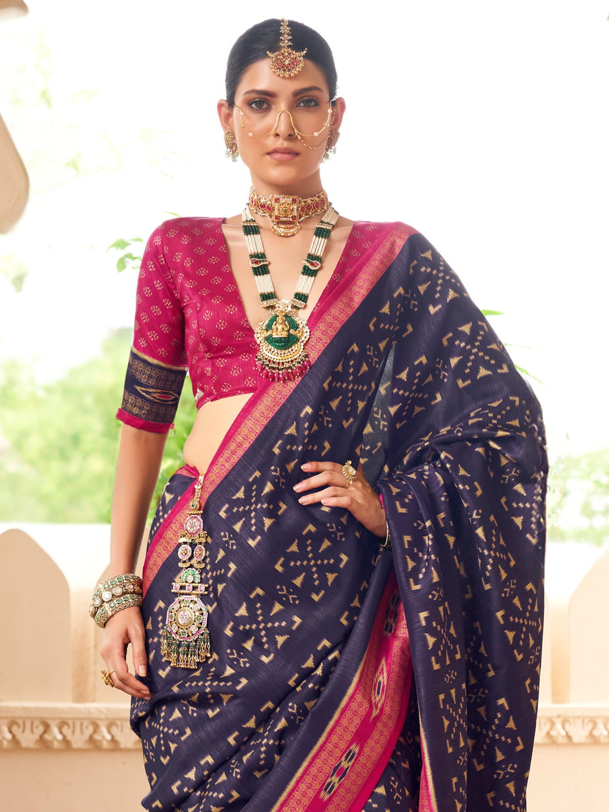 Navy Blue silk blend saree view 2